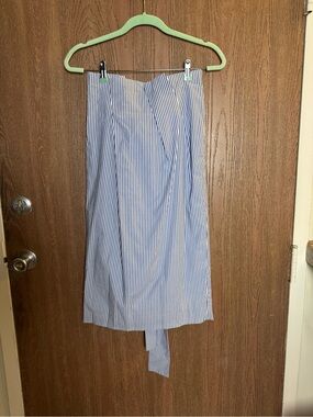J. Crew Blue and White Striped Wrap Midi Skirt